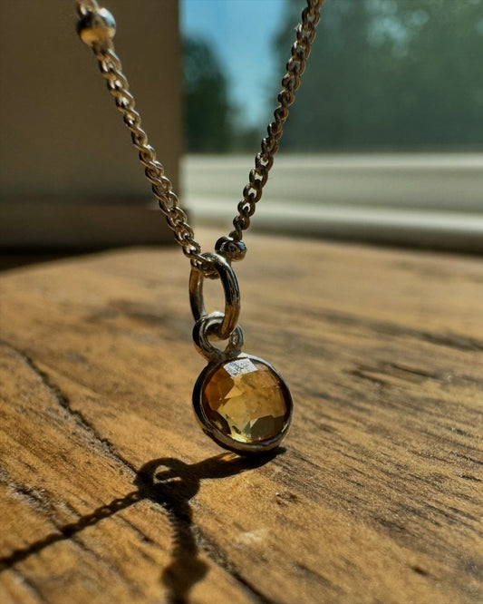 Sterling Silver Necklace with Citrine Charm