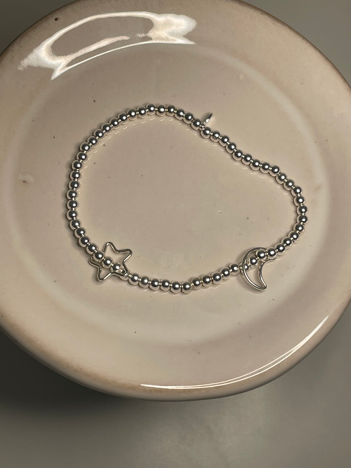 Sterling Silver Floating Moon & Star Bracelet