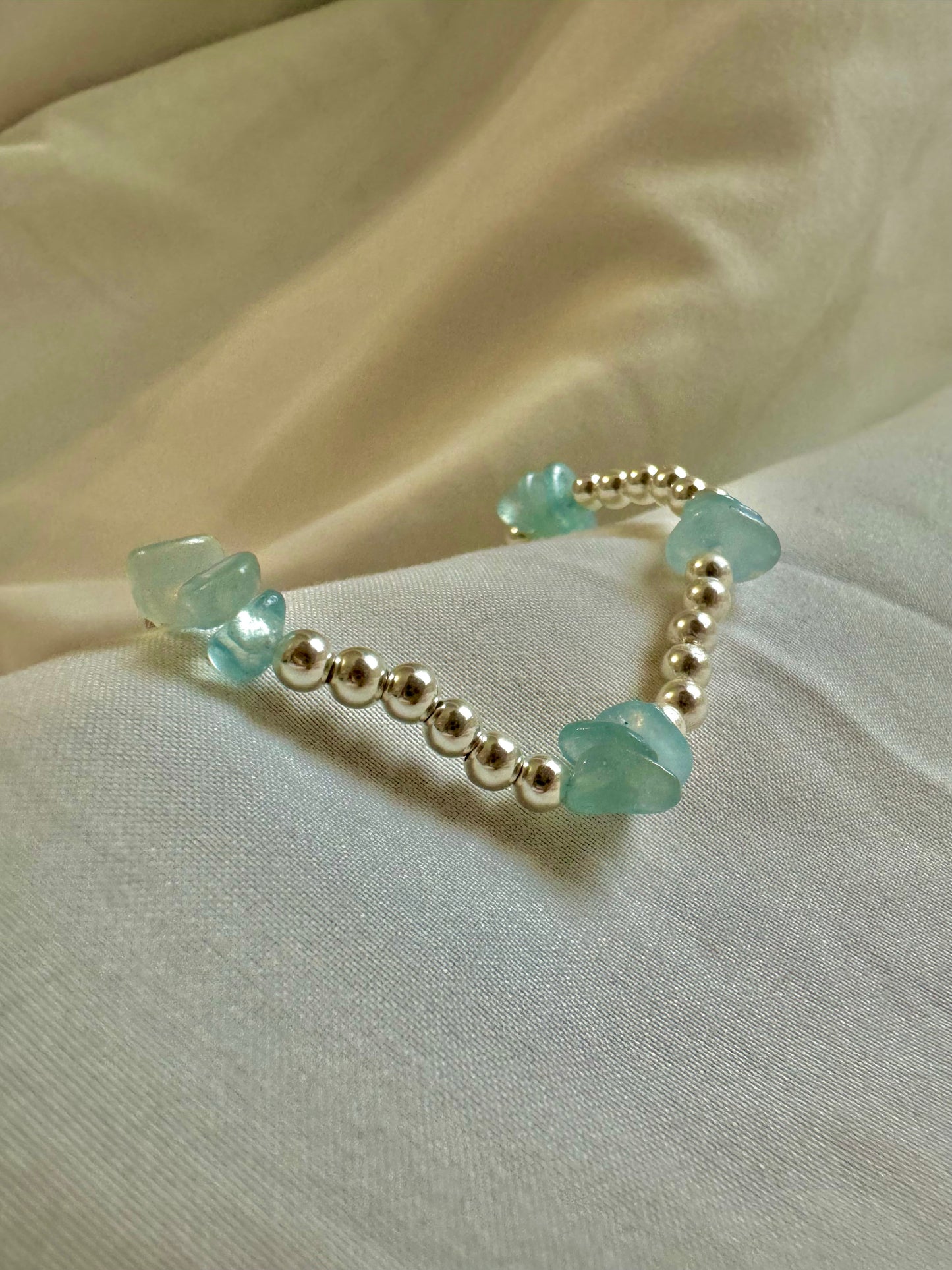 Sterling silver Bracelet with 3 Aquamarine beads