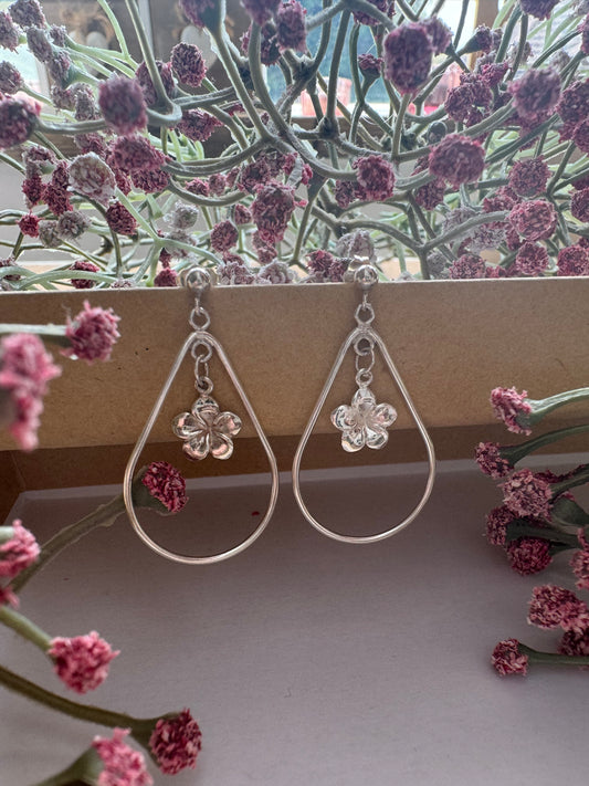 Sterling Silver Loop Flower Earrings