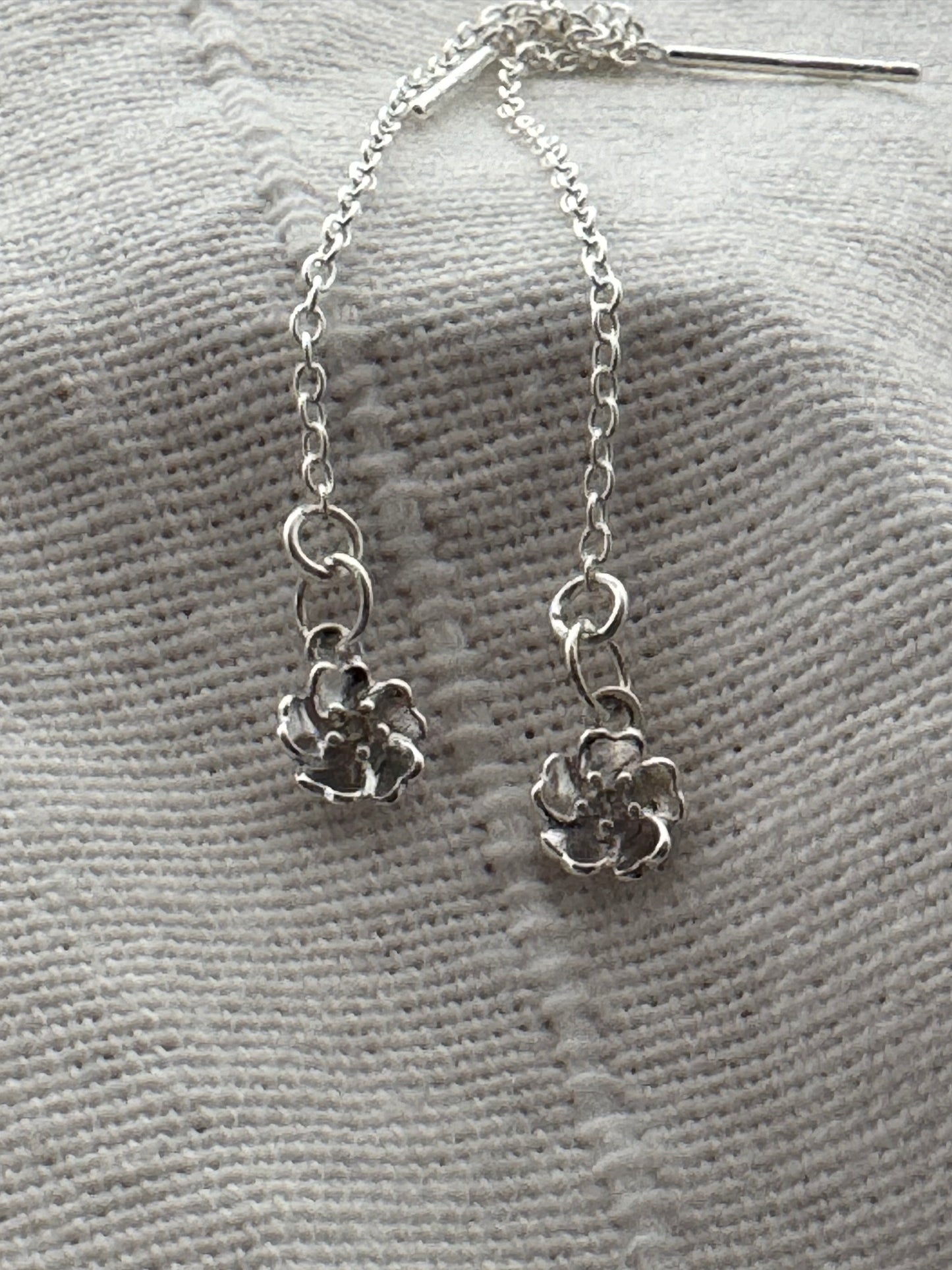 Sterling Silver Flower Thread Earrings