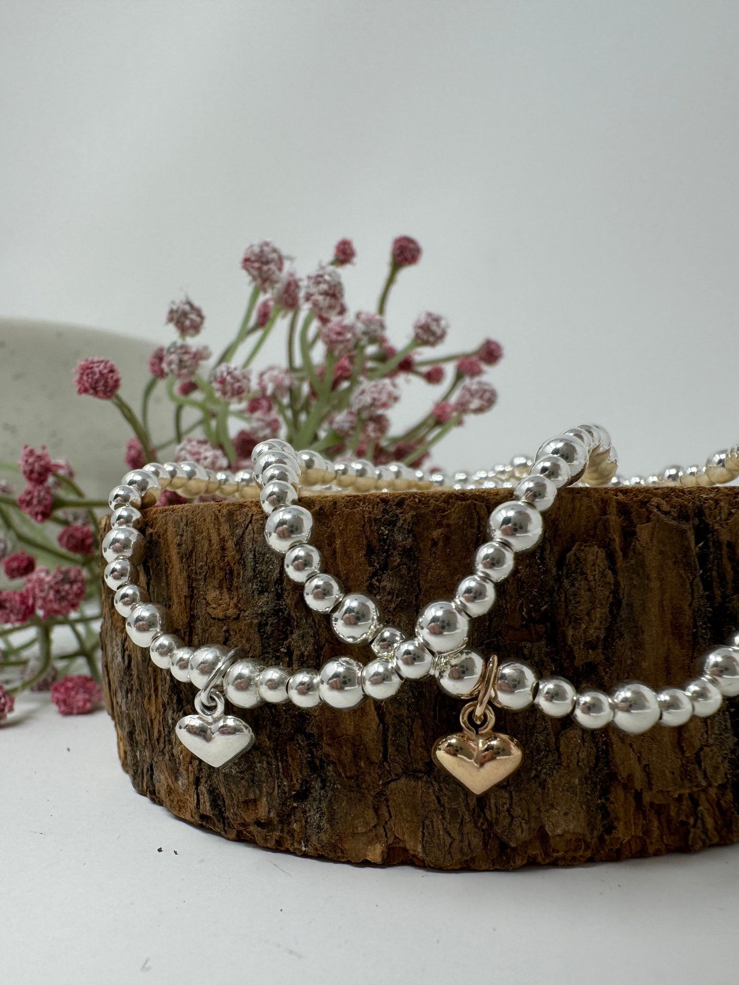 Sterling Silver Heart Beaded Bracelet