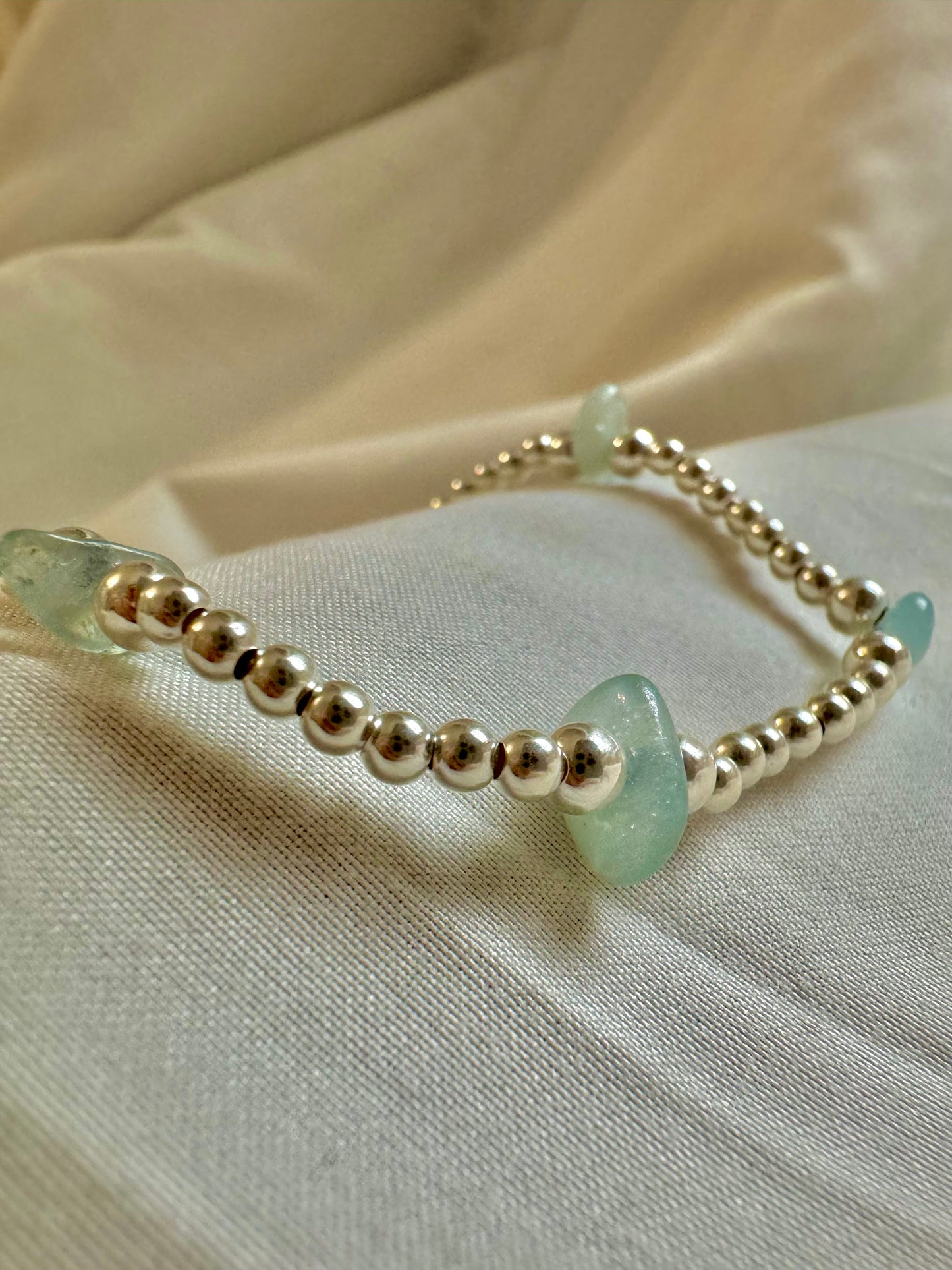 Sterling Silver Bracelet with Aquamarine beads