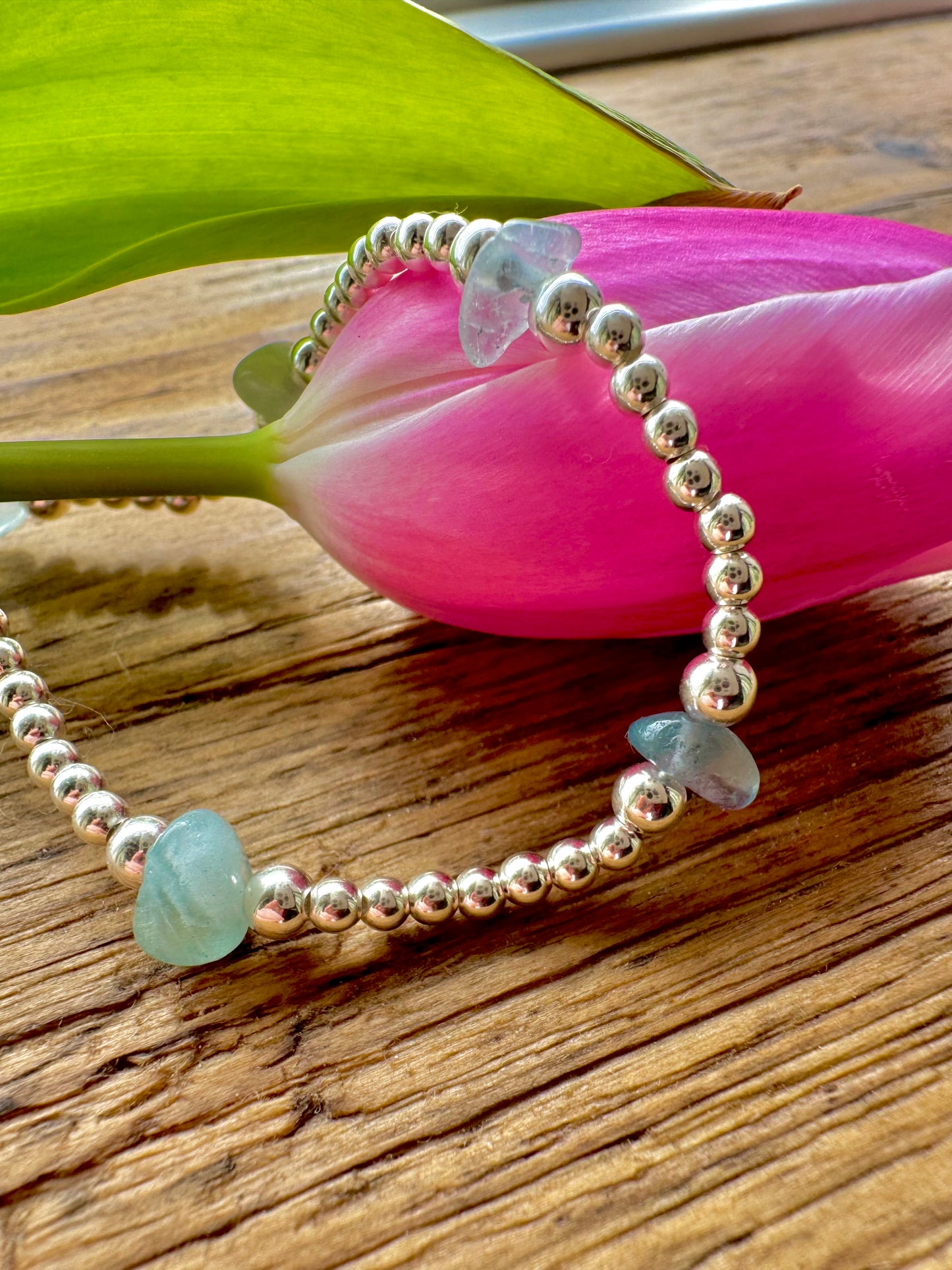 Sterling Silver Bracelet with Aquamarine beads