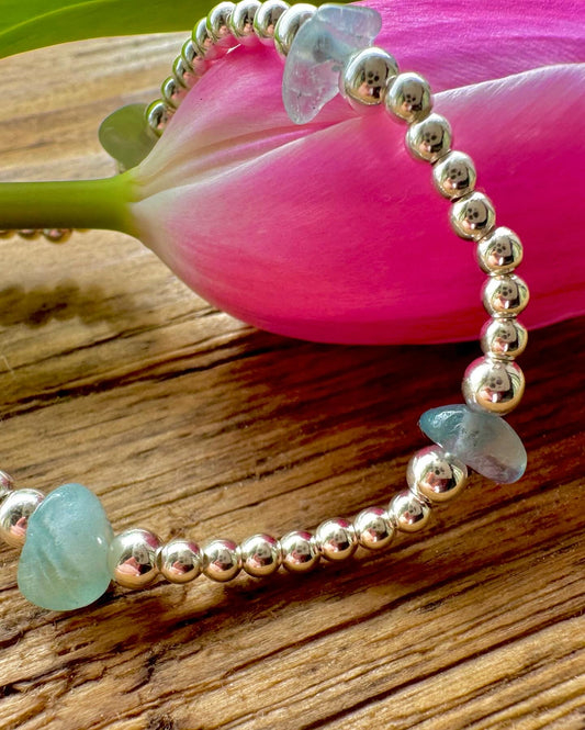 Sterling Silver Bracelet with Aquamarine beads