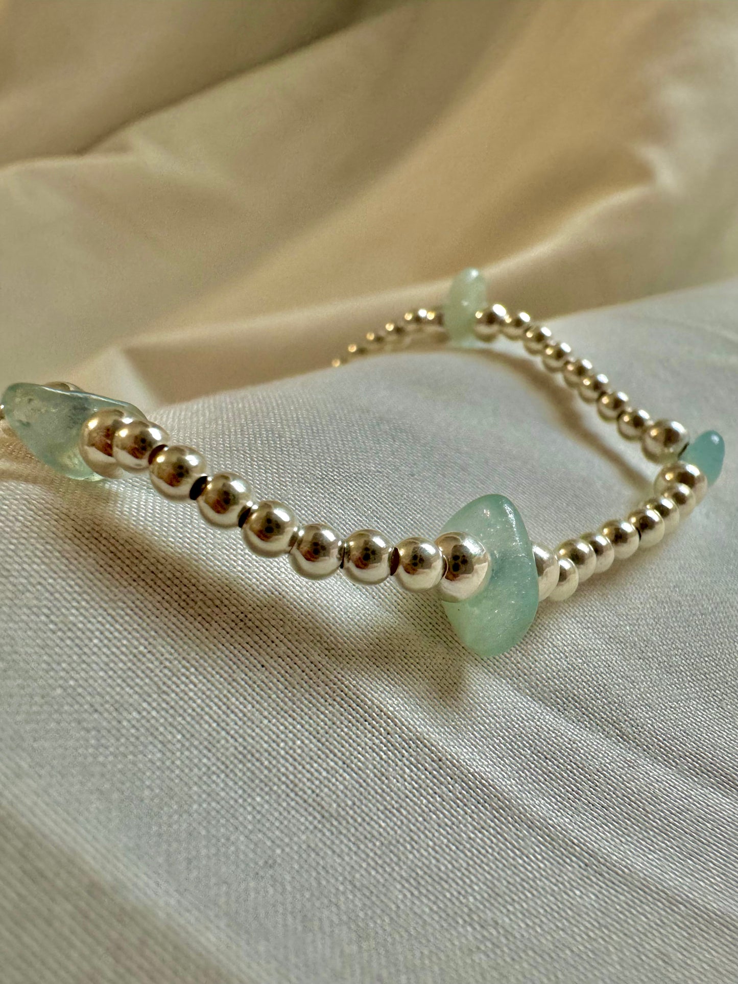 Sterling Silver Bracelet with Aquamarine beads