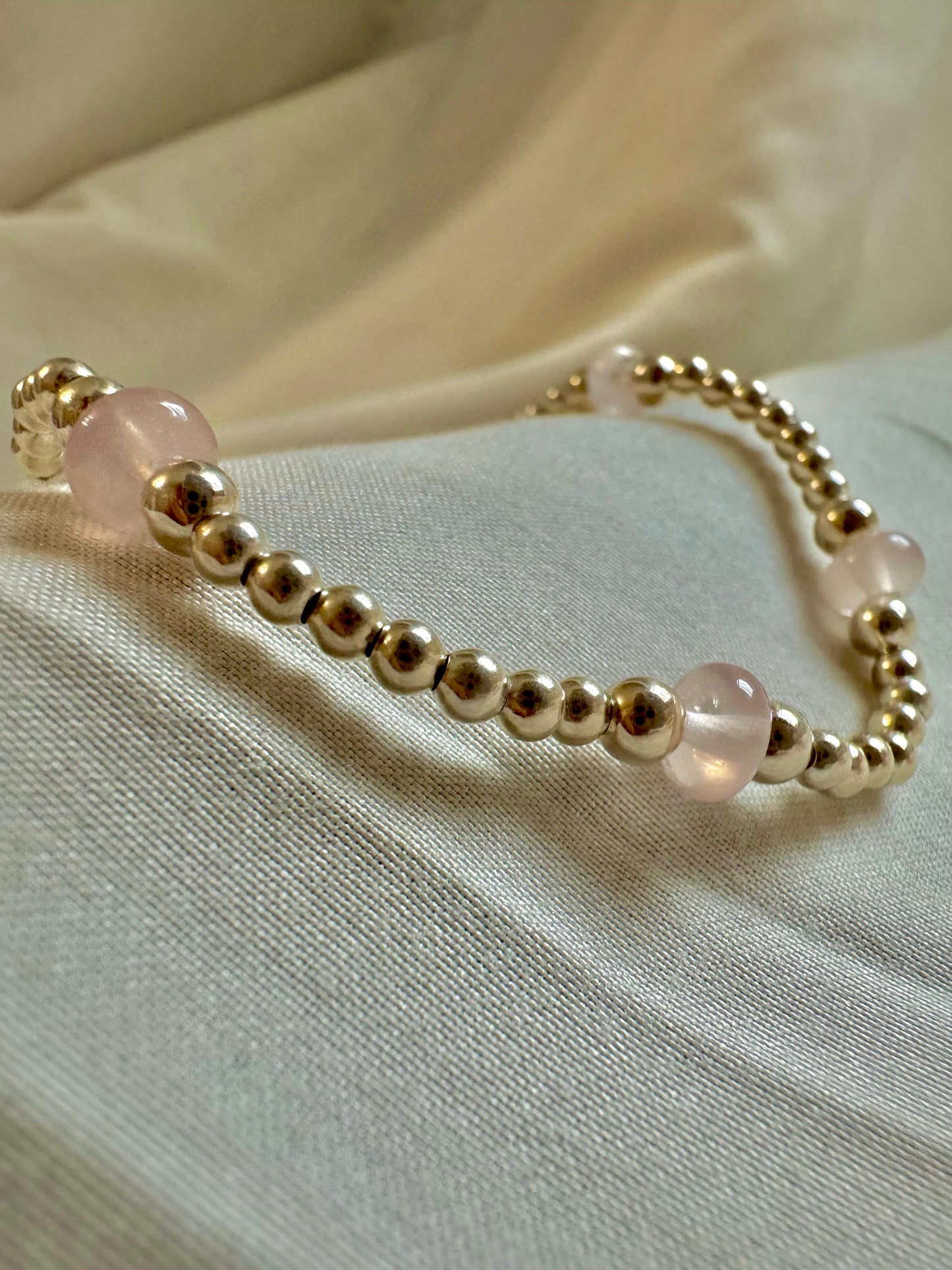 Sterling Silver Bracelet with rose quartz beads