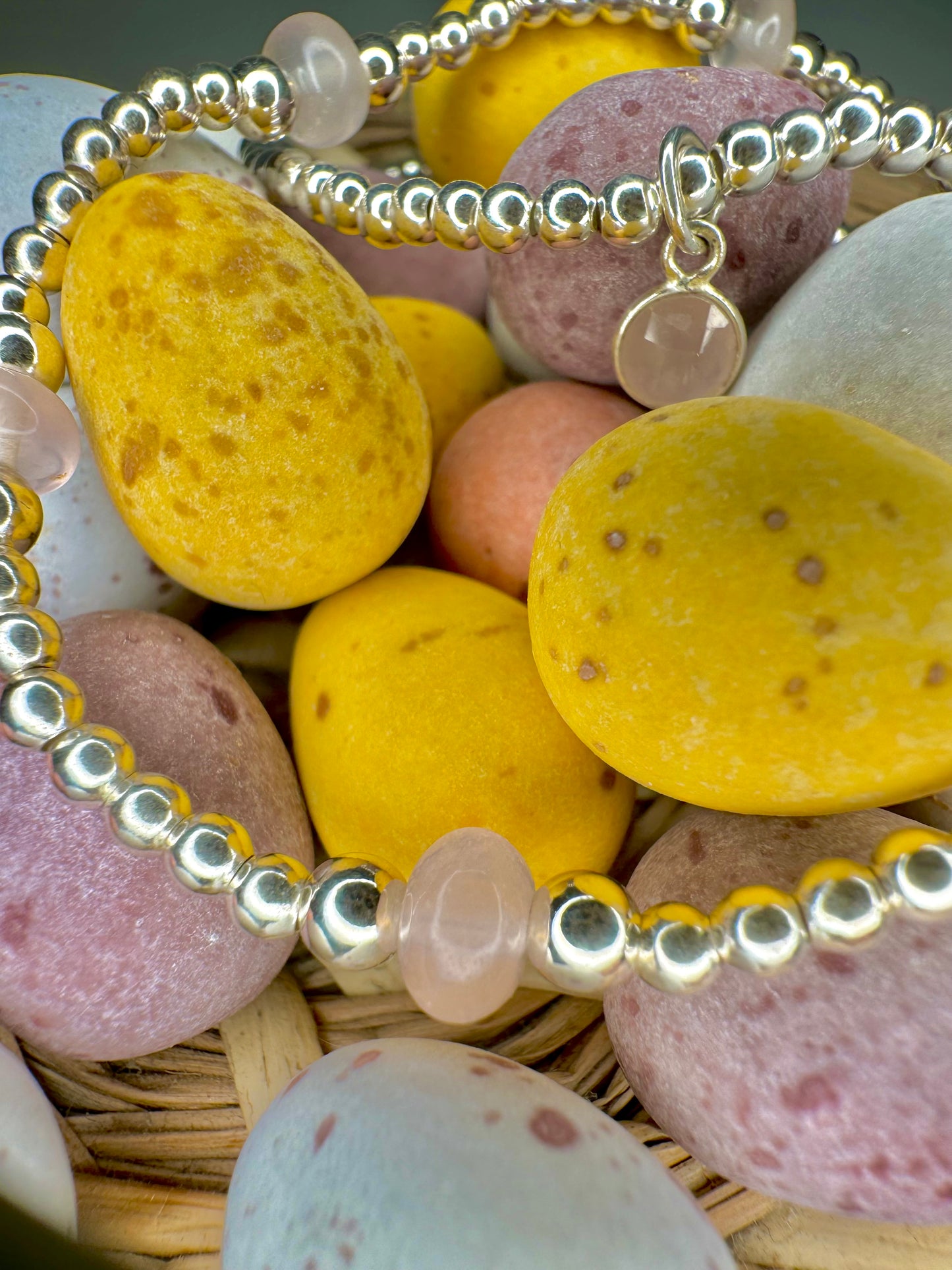 Sterling Silver Bracelet with rose quartz beads