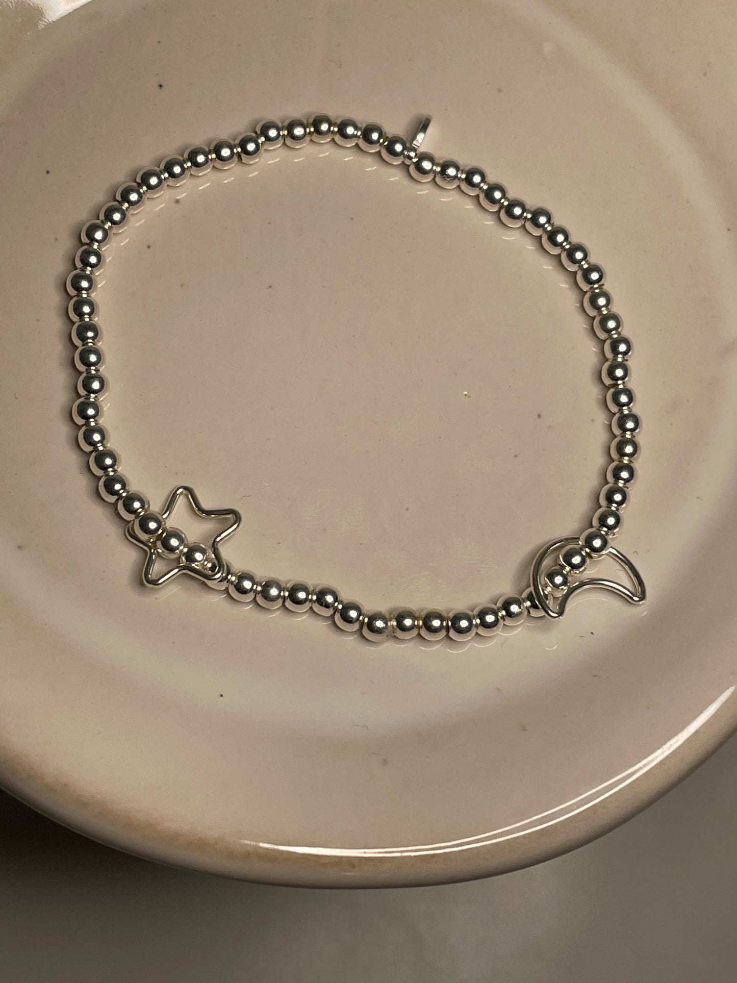 Sterling Silver Floating Moon & Star Bracelet