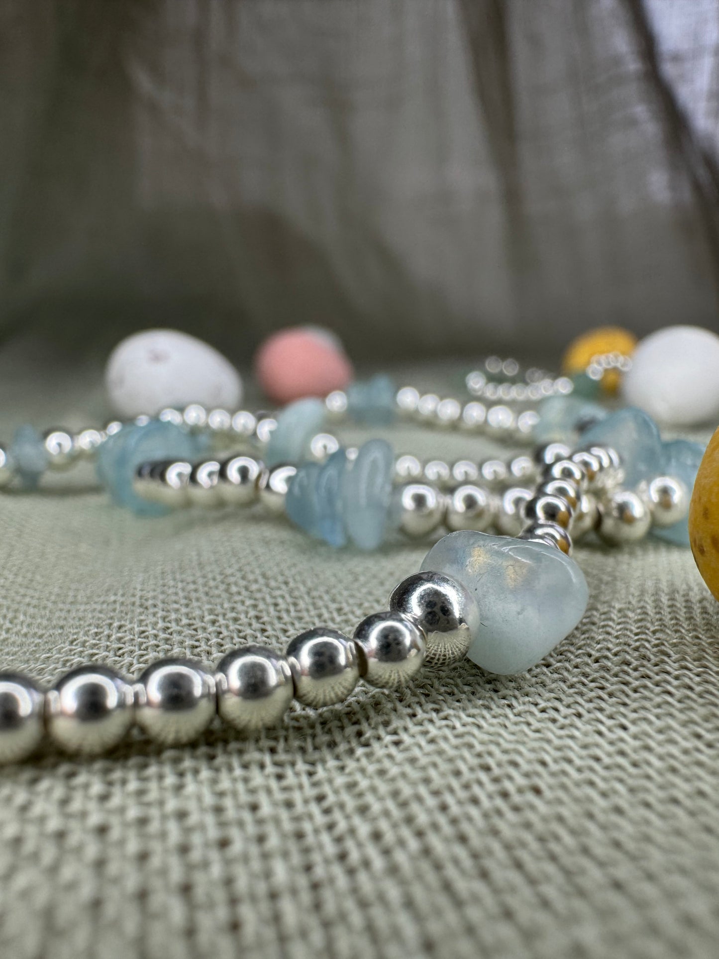 2 Sterling Silver Bracelet with Aquamarine Beads