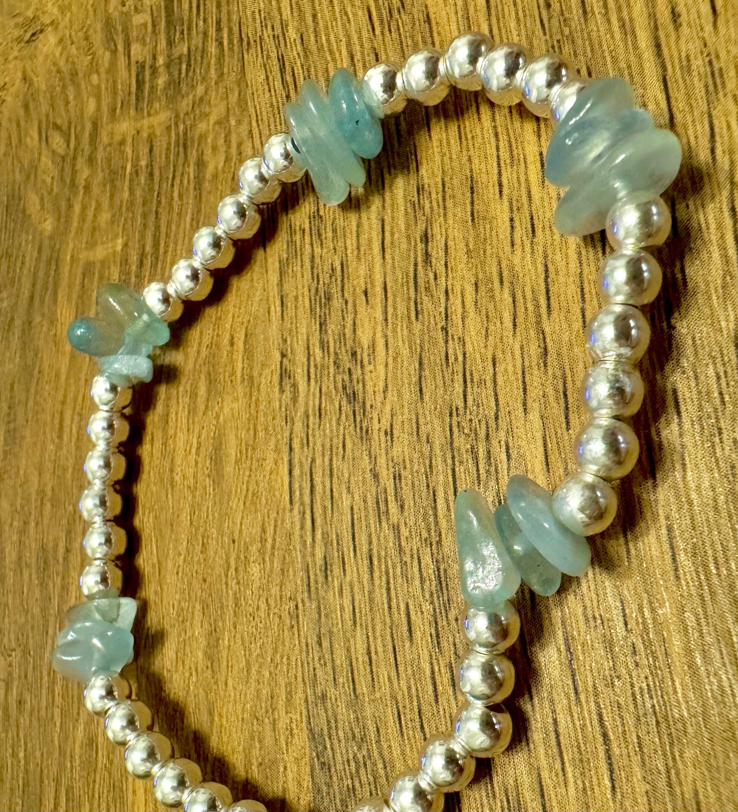 Sterling silver Bracelet with 3 Aquamarine beads