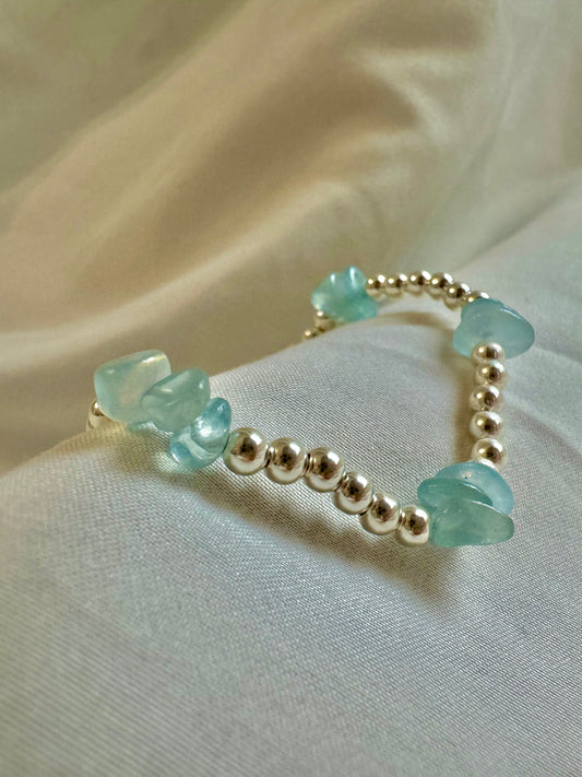 Sterling silver Bracelet with 3 Aquamarine beads