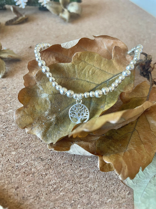 Sterling Silver Tree of Life Beaded Bracelet