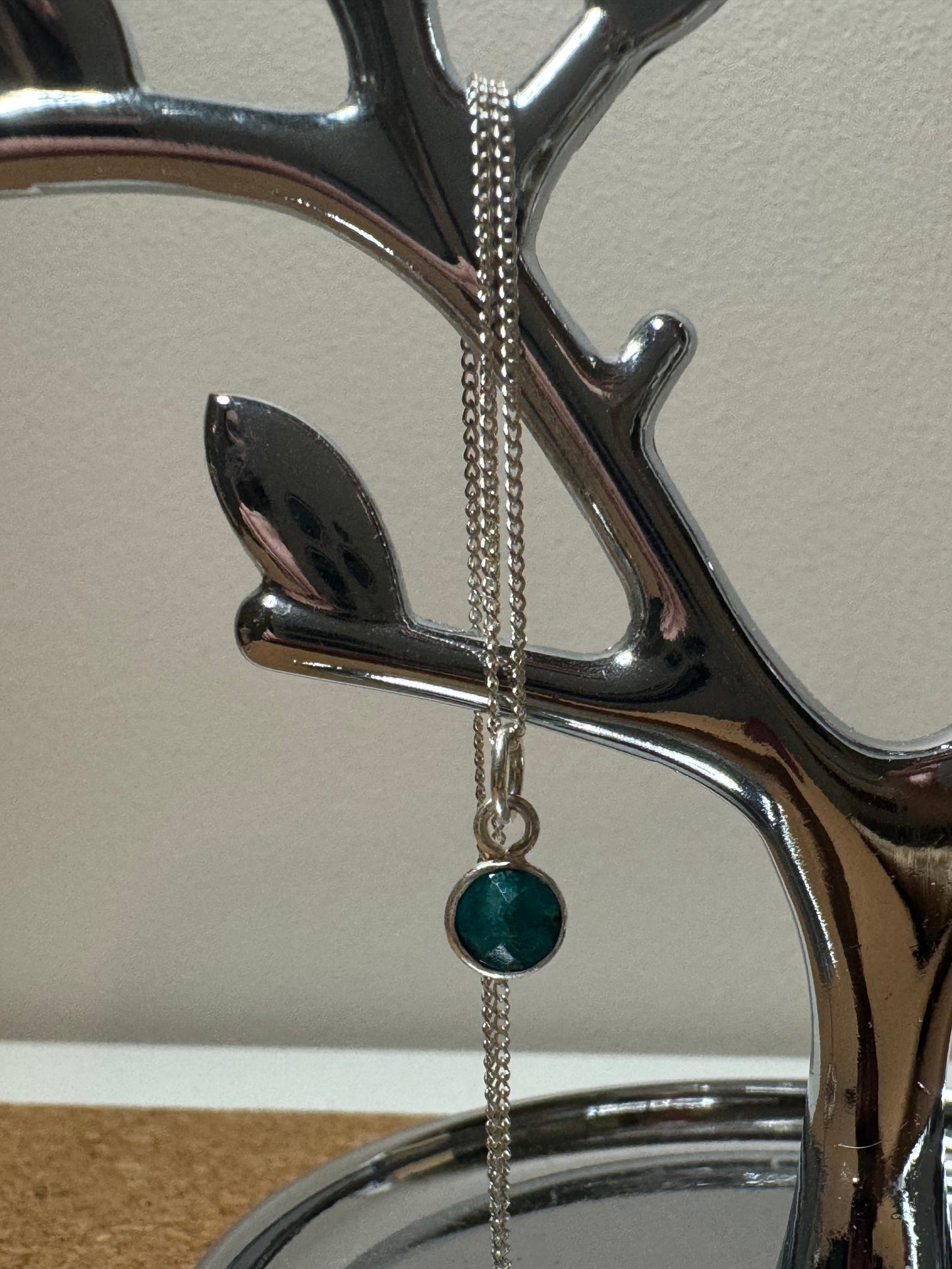 Sterling Silver Necklace with Emerald Charm