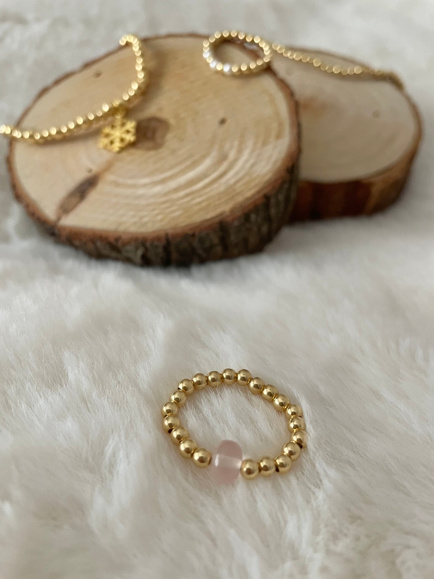 Gold Vermeil Ring with Rose Quartz Bead