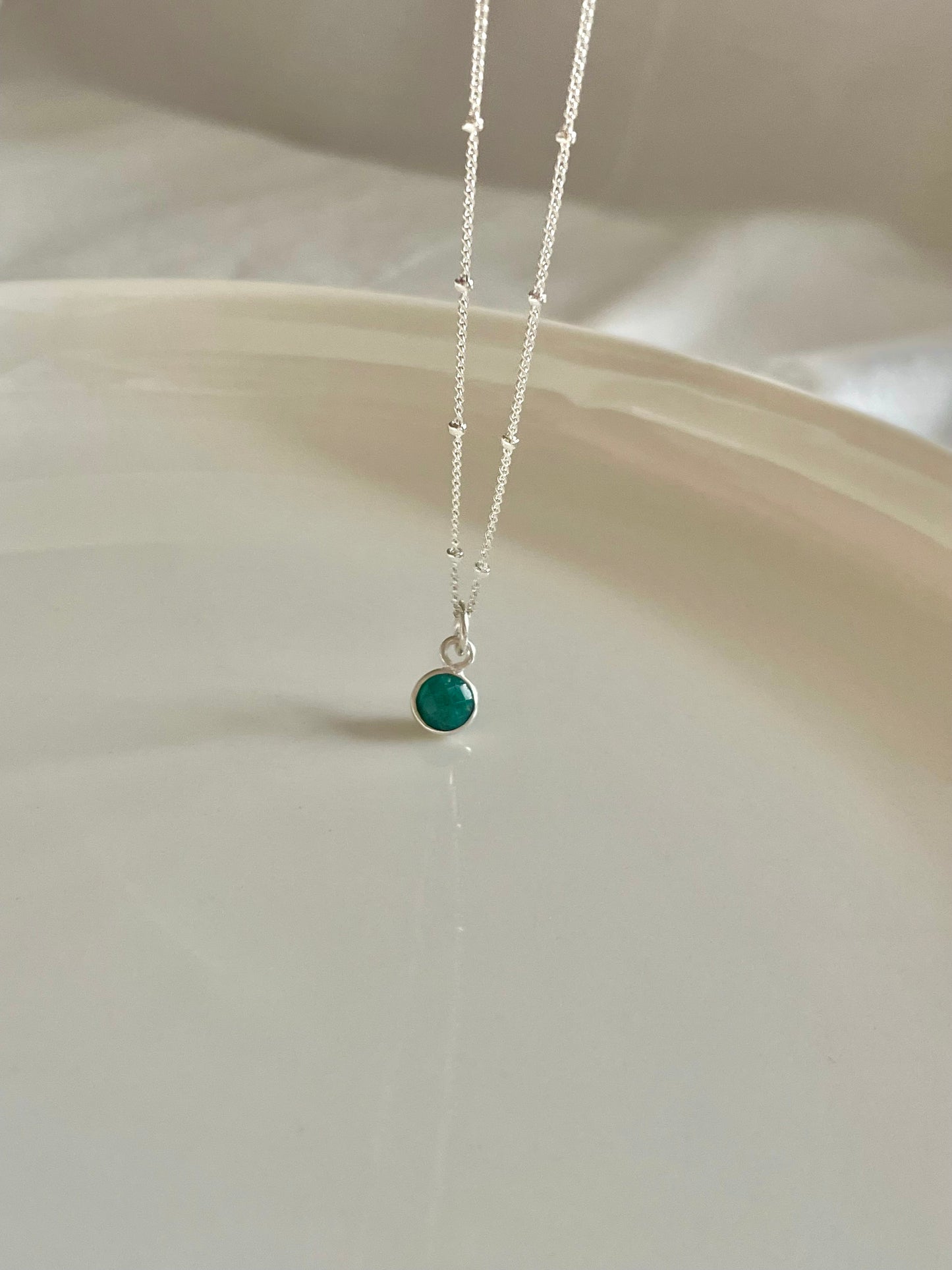 Sterling Silver Necklace with Emerald Charm