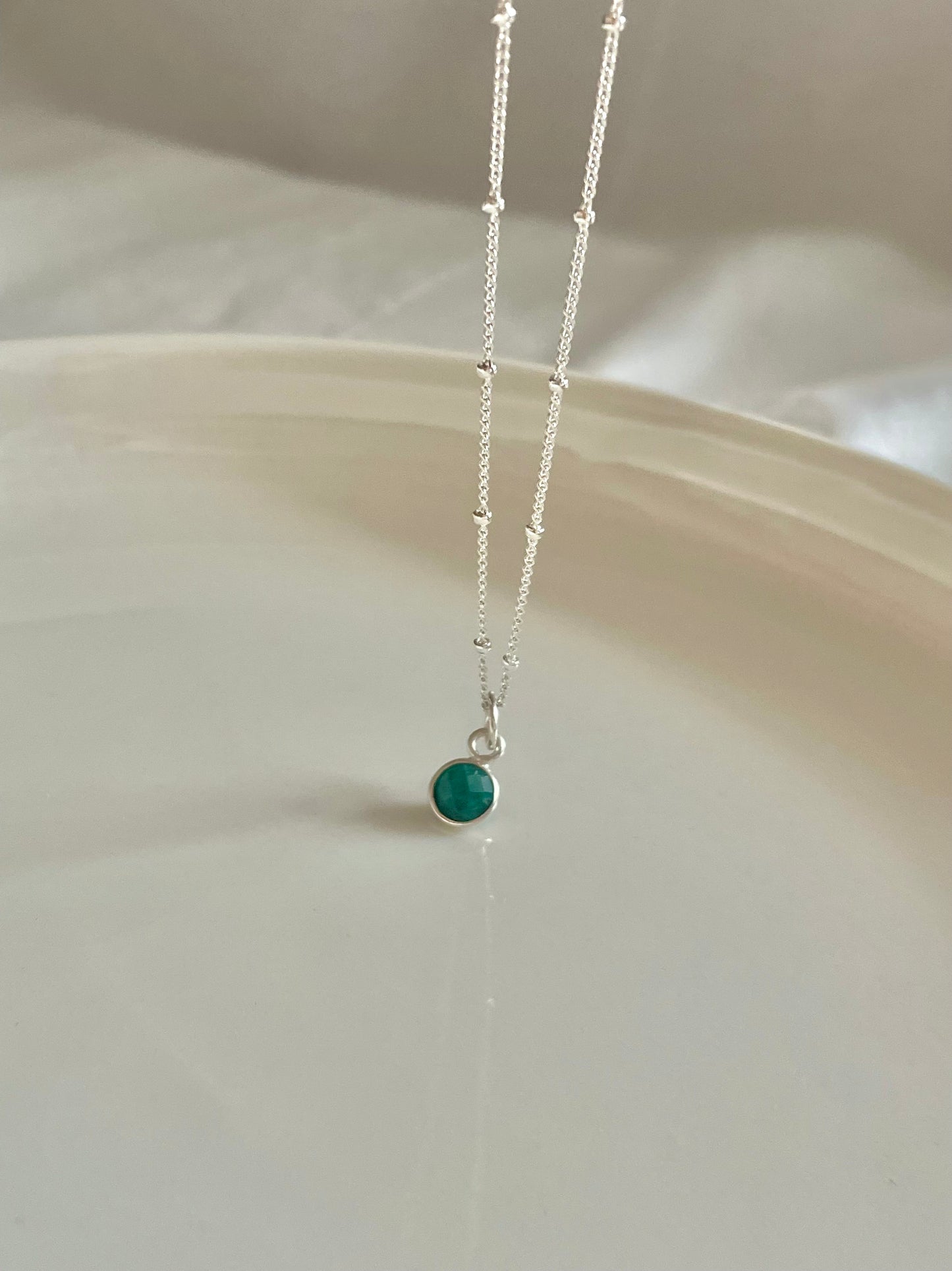 Sterling Silver Necklace with Emerald Charm