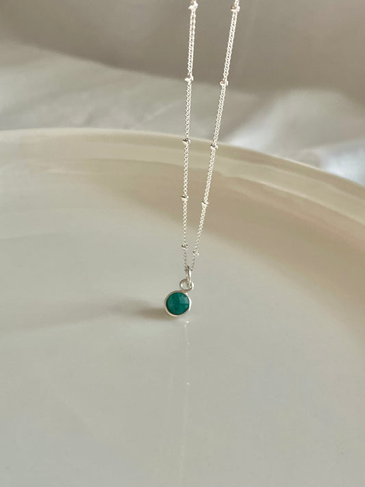 Sterling Silver Necklace with Emerald Charm