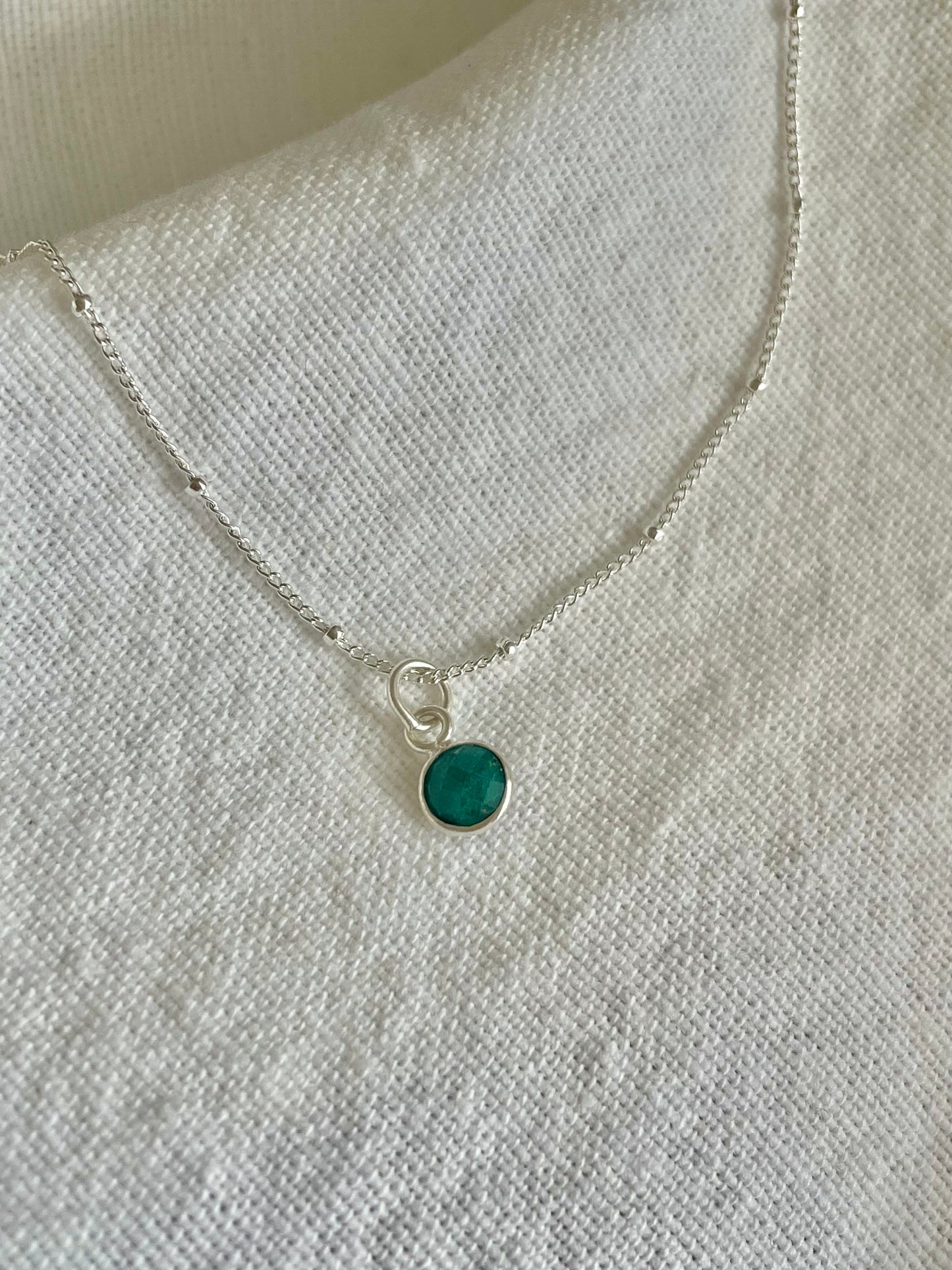 Sterling Silver Necklace with Emerald Charm