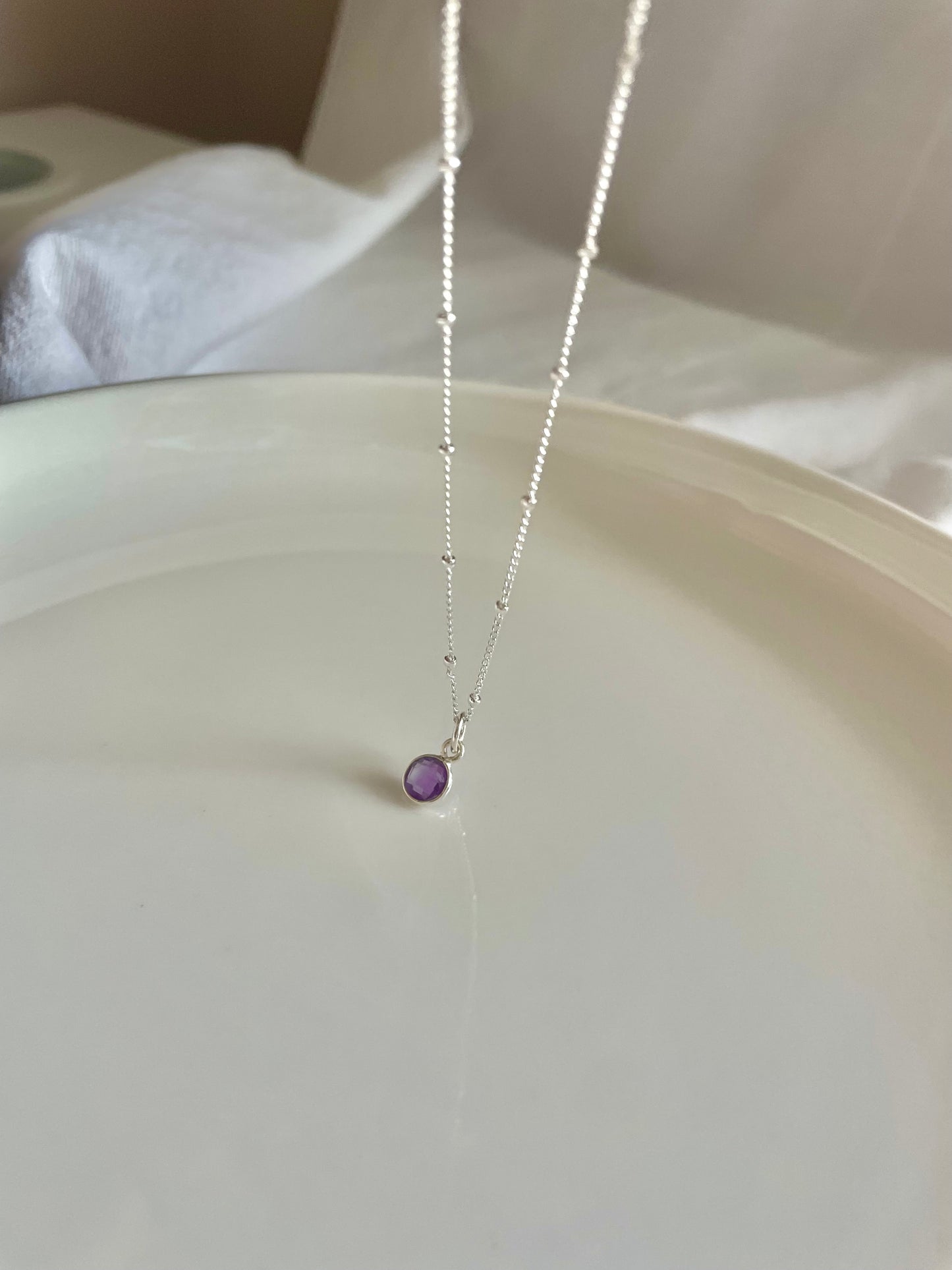 Sterling Silver Necklace with Amethyst Charm