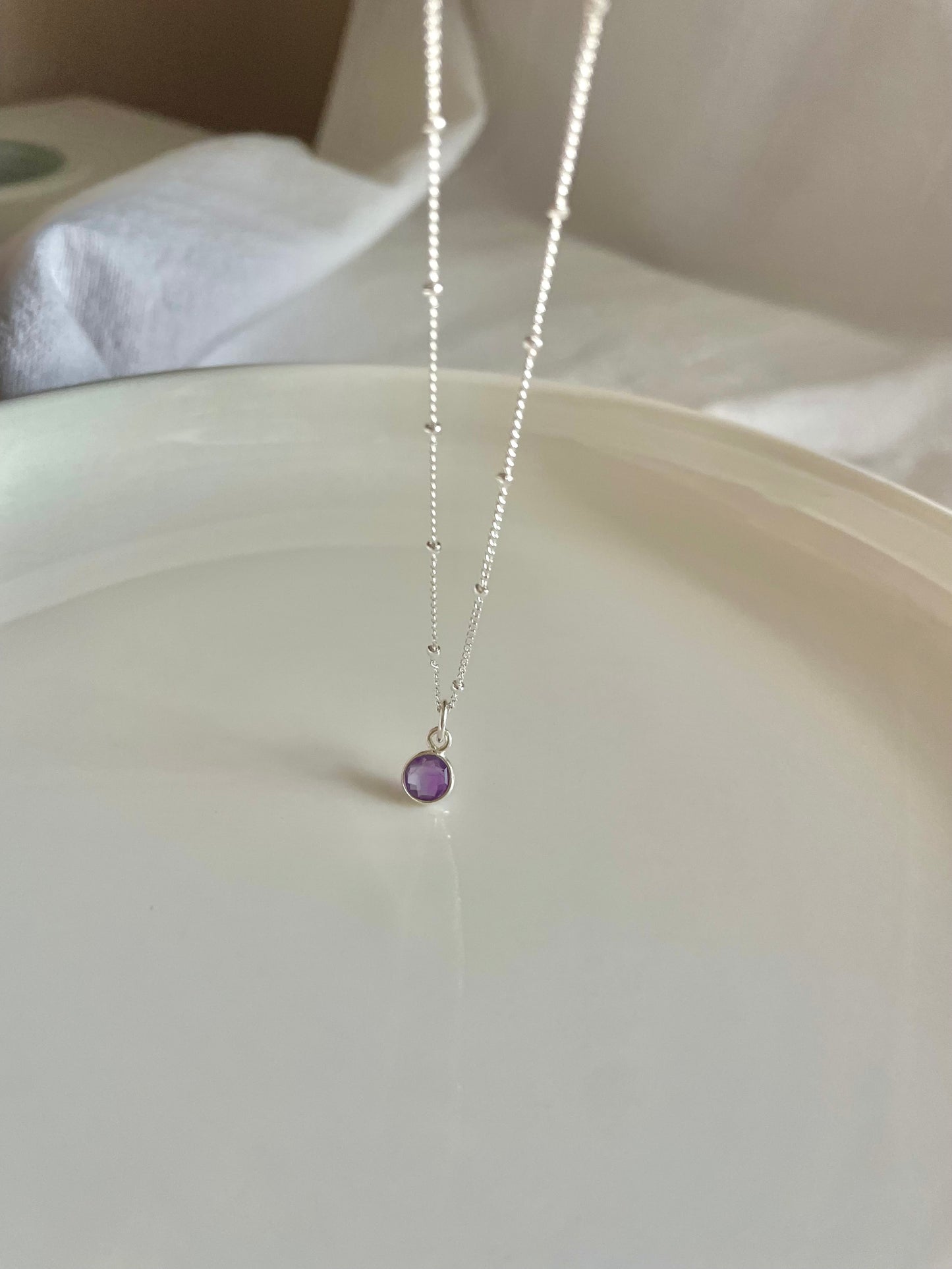 Sterling Silver Necklace with Amethyst Charm