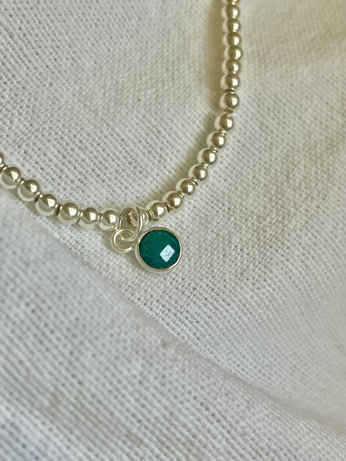 Sterling Silver Bracelet with Emerald Charm