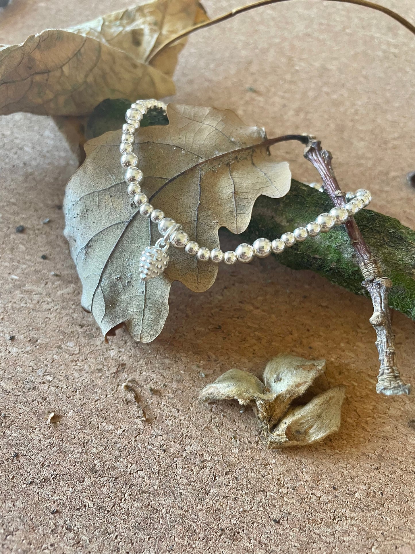 Sterling Silver Pine Cone Beaded Bracelet