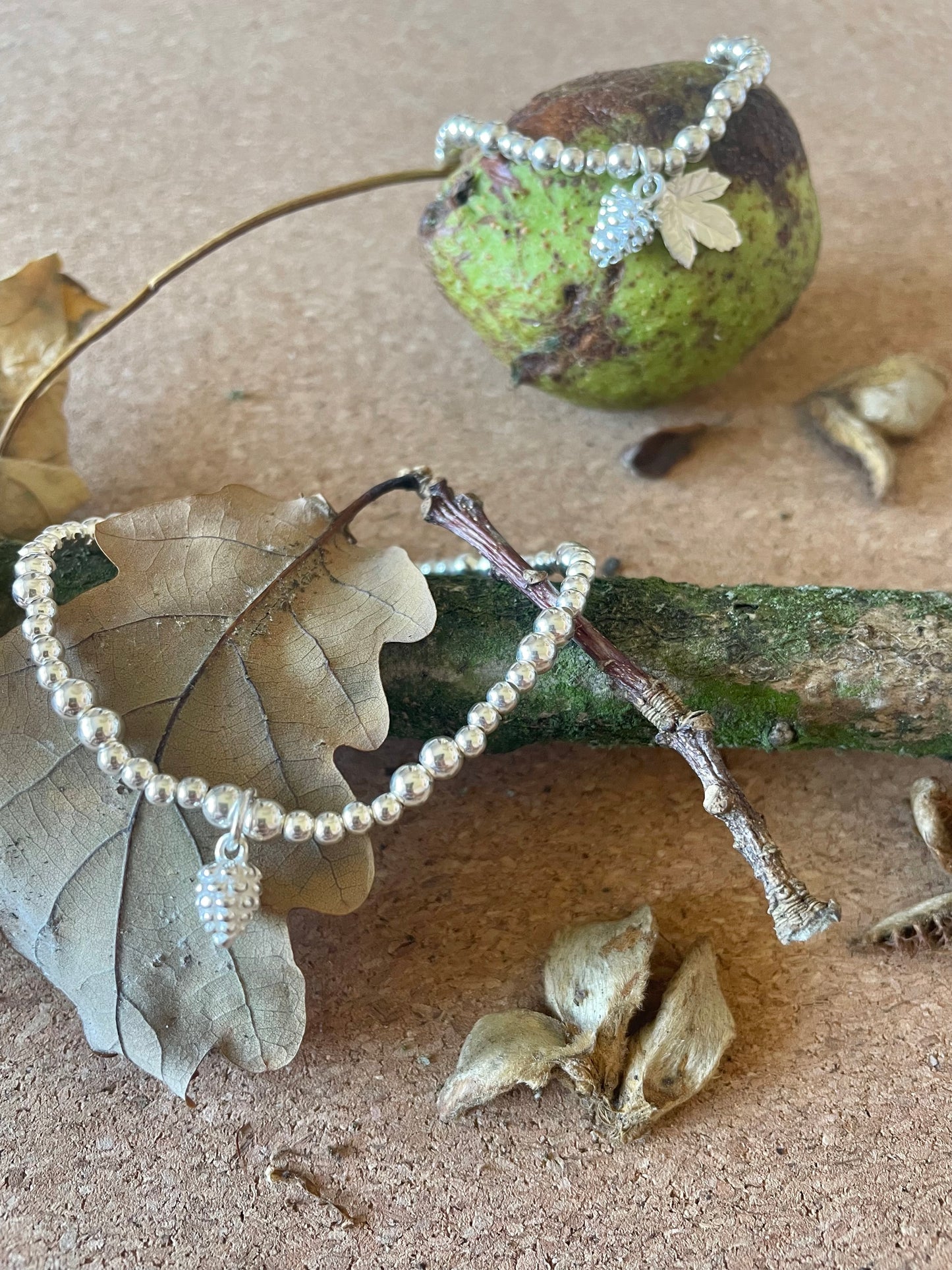 Sterling Silver Pine Cone Beaded Bracelet