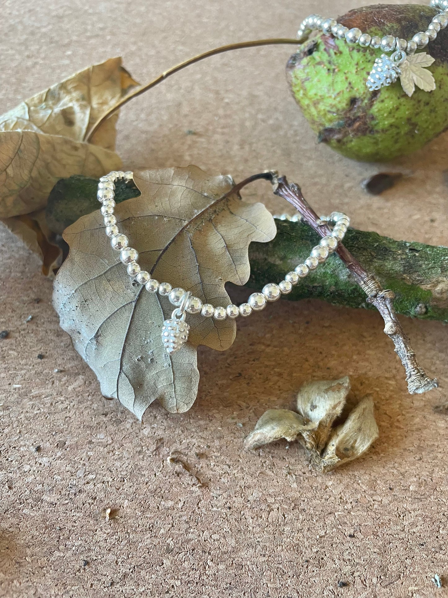 Sterling Silver Pine Cone Beaded Bracelet